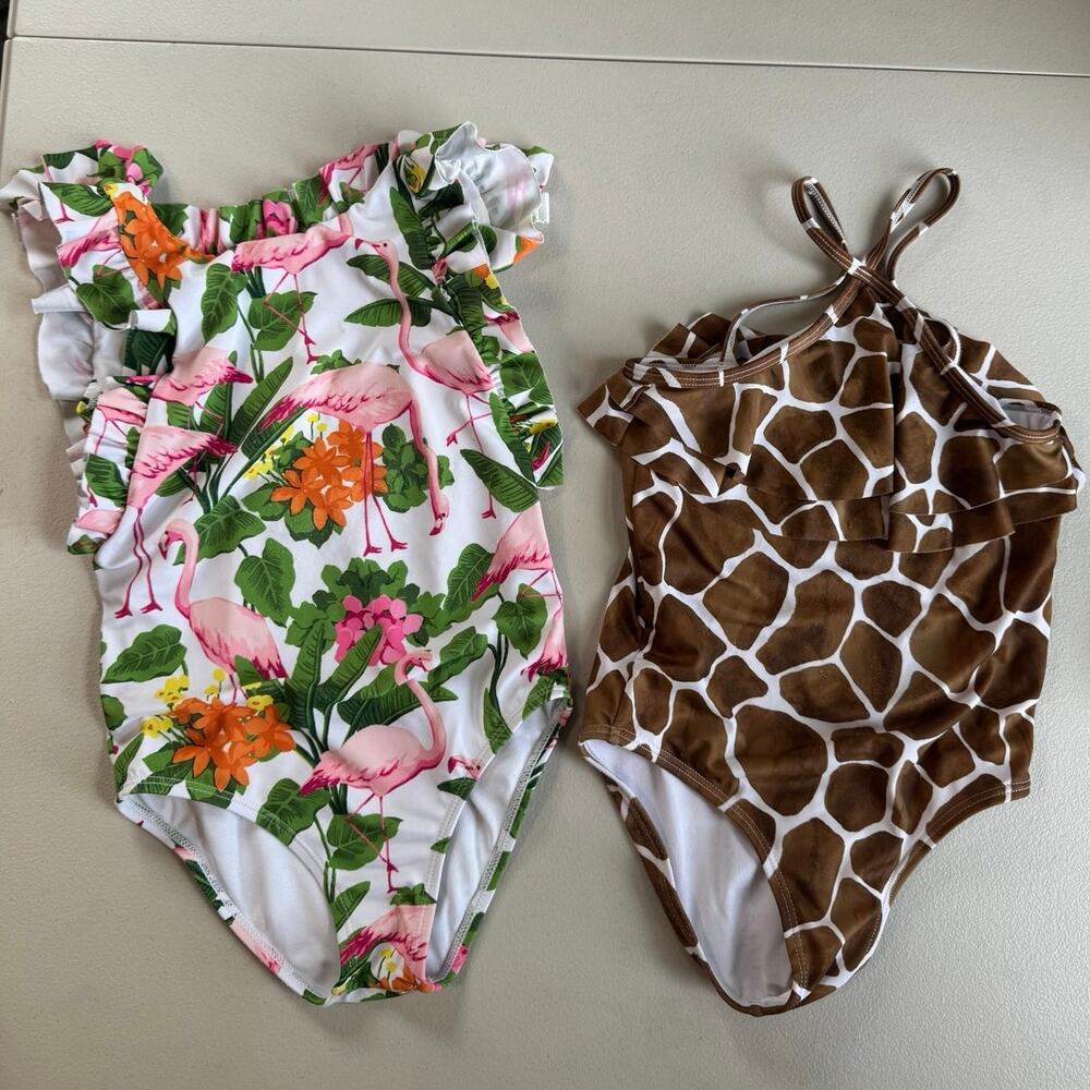 Janie and Jack one piece swimsuit bundle, Hawiaan & animal print size 6